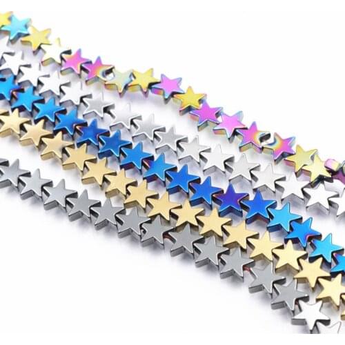 5 Strands Natural Stone Hematite Beads Bright Pentagram Star Loose Beads for DIY Necklace Bracelet Jewelry Making Accessories