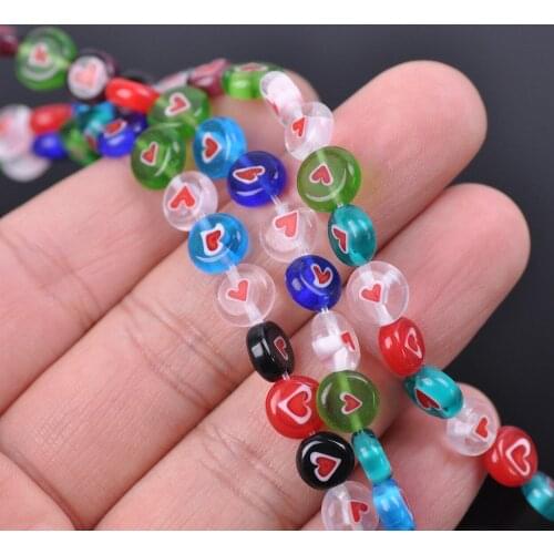 Flat Round 8mm Heart Patterns Millefiori Glass Loose Crafts Beads lot for DIY Jewelry Making Findings