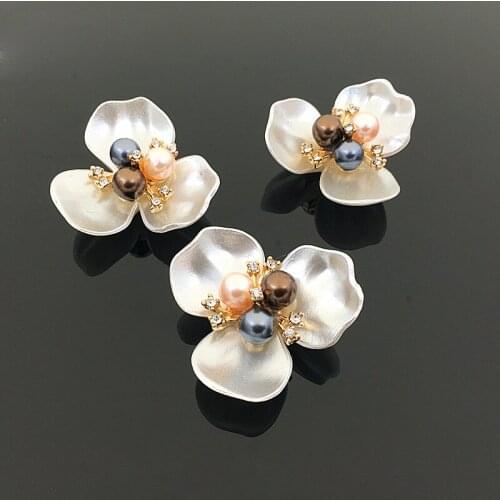 Decorative Metal Shell Pearl Rhinestone Button flower Shape Flatback Flower Center DIY Accessories