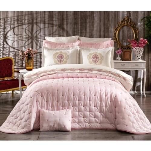 Chester Luxury Double Bed Cover 4 Pieces Powder Color Unisex Coverlet Set Pillowcases Bed Clothing Good Quality Home Textile