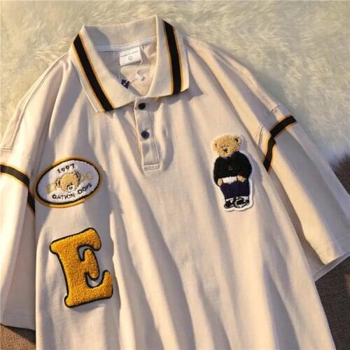 Harajuku Vintage embroidery Bear T Shirts Kawaii Clothes Women 2021 Cotton Tshirts Oversized Summer Streetwear Tees Plus Size