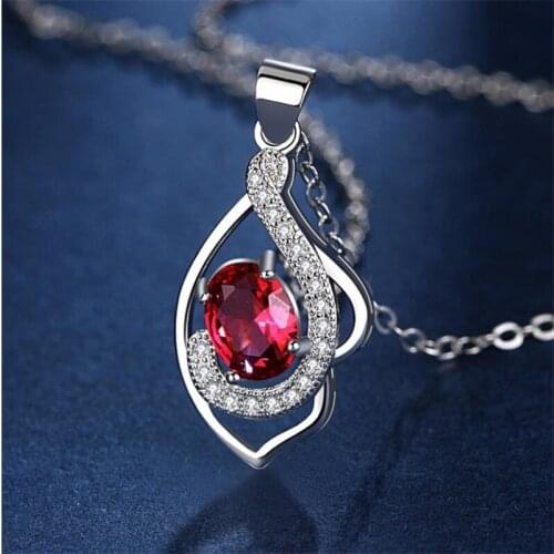 Exquisite Crystal Red Water Drop Pendant Necklace For Women Jewelry Fashion Lady 925 Silver Necklace Girls Clavicle Accessories