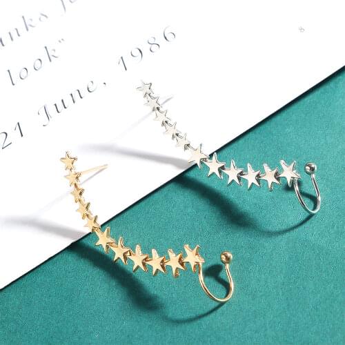 1 PC Minimalist Star Shape Long Ear Cuffs Stud Earrings Simple Ear Cuff Pins Climbers Earrings Jewelry For Women Crawlers Pin