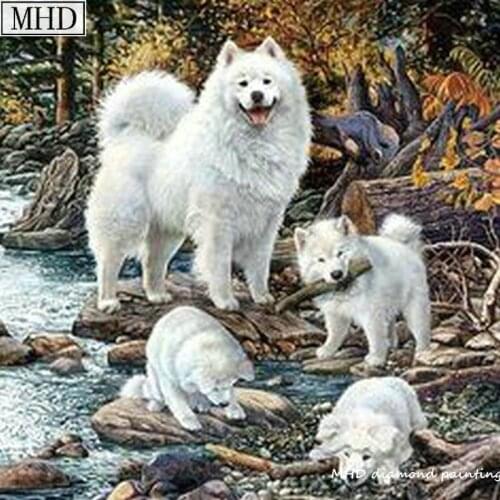 5D diy diamond painting white dog mother and child 5D diamond mosaic animal 50x50cm art painting for home decoration FSA72