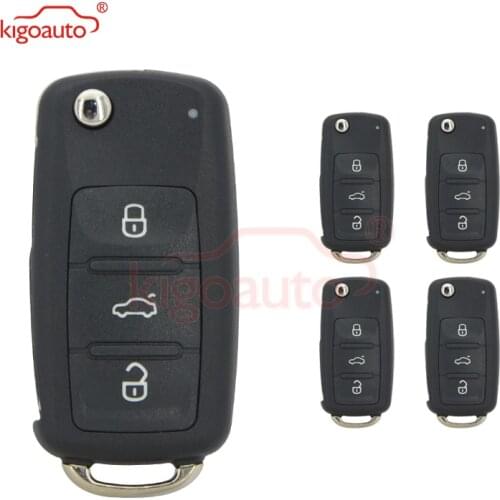 Kigoauto 5pcs for Volkswagen Passat Polo Golf Jetta Beetle Tiguan 2012 3 button HU66 5K0 837 202 AD flip Remote key shell