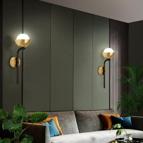 Nordic Indoor Golden Wall Lamp Black Copper Glass Ball Sconce Light Luminaire Decoration for Living Room Bedroom Corridor Aisle