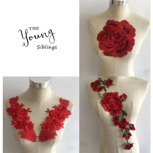 New arrive Red Flower Lace Fabric DIY Embroidery Applique Lace Collar Sewing Neckline Decorative Clothing Supplies Accessories