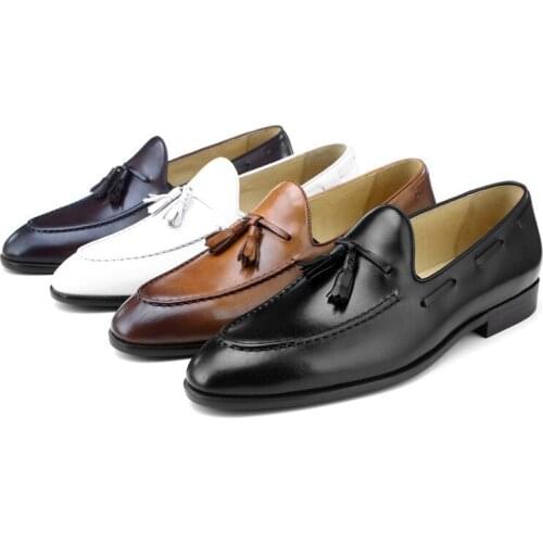 Fashion Britishness Casual Loafers Mens Wedding Shoes Genuine Leather Dress Shoes Male Groom Shoes With Tassel