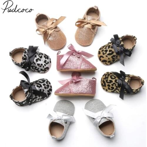 Pudcoco Baby Glitter First Walkers Baby Tassel Bow Soft Sole Shoes Infant Boy Girl Toddler Solid Leopard Moccasin 0-18M