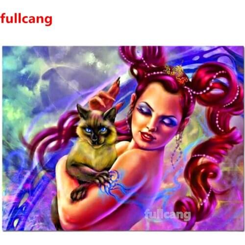Cat Woman Diamond Painting Set Funny Lady Diamond Mosaic Cuadros Wall Art Pictures For Living Room Home Decoration JX2092