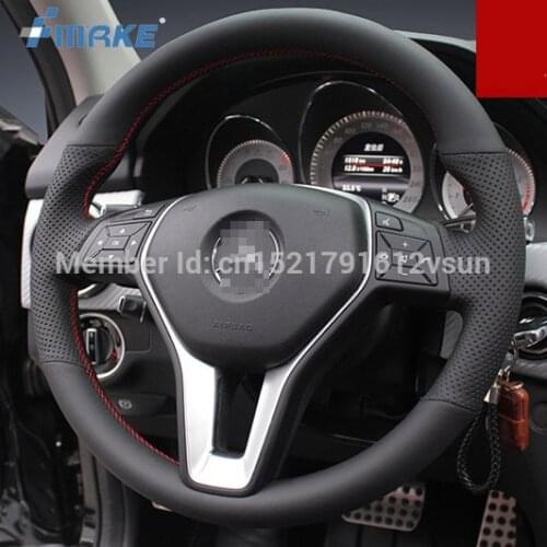For Benz C200 High Quality Hand-stitched Anti-Slip Black Leather Red Thread DIY Steering Wheel Cover