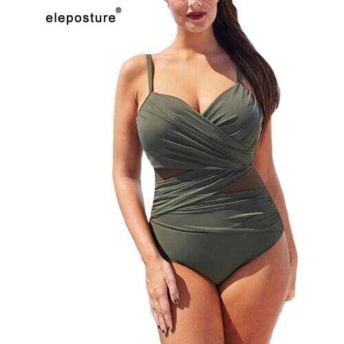 2021 New Sexy One Piece Swimsuit Women Mesh Patchwork Bathing Suits Vintage Swimwear Summer Beach Wear Swim Suit Plus Size M-2XL