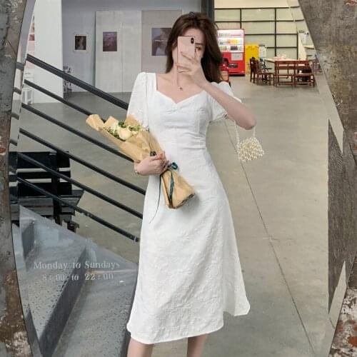 New 2021 Womens Summer Dresses Square Collar High Waist Elegant Backless Korean Style Lace Up Lady Wild Dress Z229