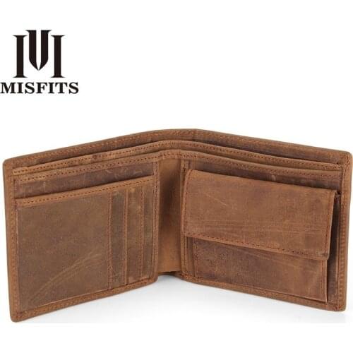 Quenya NEW Genuine Leather Mens Wallets Crazy Horse Leather Men Wallet Coin Pocket and Card Holder High Quality Purses for Male