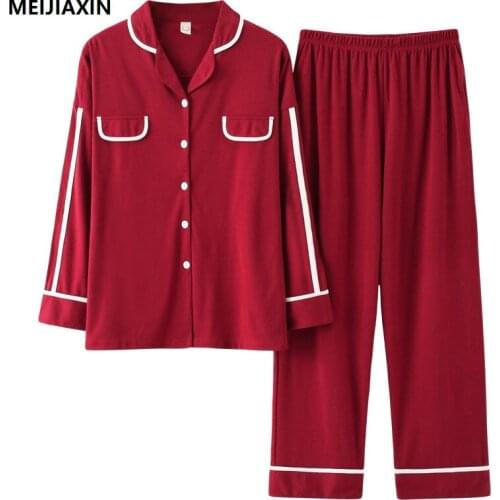 Autumn Knitted Cotton Men Pajamas Long Sleeve Turn-down Collar Cardigan Sleepwear Suit Loose Soft Plus Size L-3XL Male Homewear