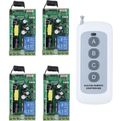 AC 110V 220V 230V 250V 4CH Wireless Remote Control Switch System Wireless Lighting Switch 4PCS Receiver + 4Keys Transmitter