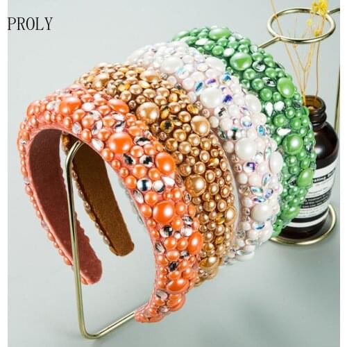 PROLY New Bling Rhinestone Full Crystal Hairband Wide Side Bedazzled Designer Headwear Top Luxury Rhinestone Hair Accessories