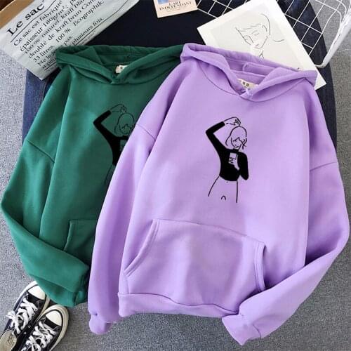 Casual Loose Thick Hoody Warm Coat Sweatshirt Tops New Korean Preppy Style Women Pattern Print Hoodies Streetwear Pullovers