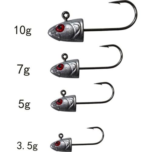 6pcs Jig Lead Head Soft Lure Hook Fishing Tackle Bass Fish Type 3D Eye 3.5g 5g 7g 10g Barbed Silicone Bait Soft Worm Hook Tool