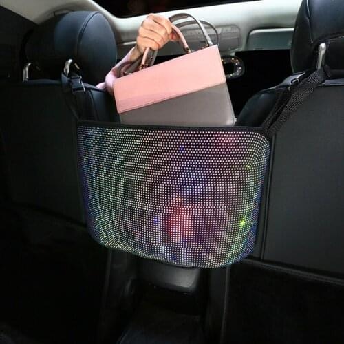 Crystal Rhinestone Car Storage Bag Organizer Barrier of Backseat Holder Multi-Pockets Car Container Stowing Tidying