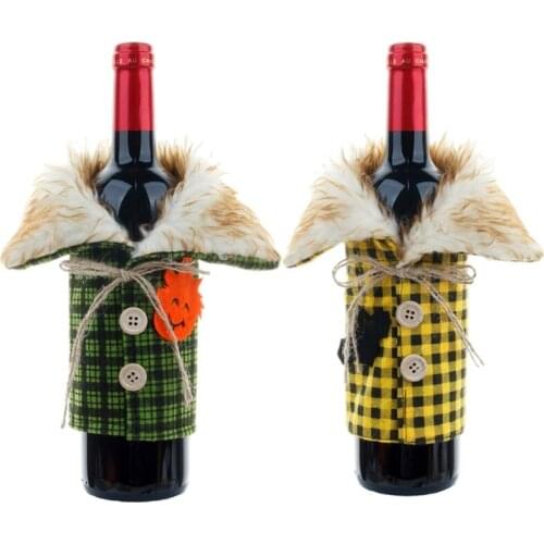 Christmas Sweater Wine Bottle Cover Collar Button Coat Design Wine Bottle Dress