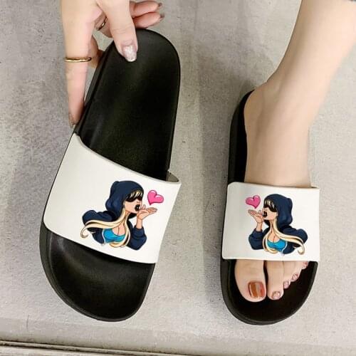 Women Cool girl Pattern Kawaii Slippers Beach Slides Home Slippers Slip on Sandals Female Shoes Flip Flops