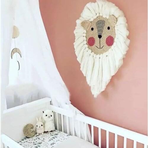 INS Nordic Hand Woven Lion/Sheep Hanging Wall Decor Cotton Thread Weaving Animal Head Kids Room Decoration Ornaments Photo Props