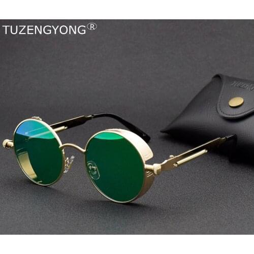 Round Metal Sunglasses Steampunk Polarized Men Women Fashion Glasses Brand Designer Vintage Coating Mirrored Eyewear Shades