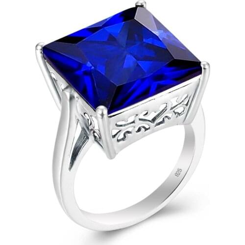 Szjinao Blue Sapphire Rings Silver 925 Anillo Plata Mujer Square Gemstone Office Career Female Fine Jewellery Anniversary Gift