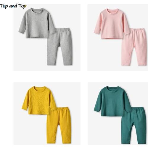 Top and top Unisex Baby Boys Girls Casual Clothes Set Autumn Winter Infant Toddler Long Sleeve Cotton Tshirt Tops+Pants Outfit