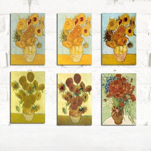 Vintage Van Gogh Sunflower Reproduction Oil Painting on Canvas Posters and Prints Wall Picture for Living Room Cafe Hotel Decor