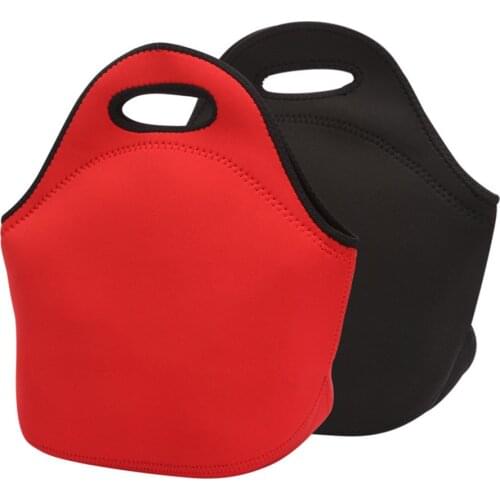 Neoprene Lunch Bag Insulated Waterproof Lunch Box For Work Women Men Kids Washable Simple Solid Color Black Red Tote Pouch