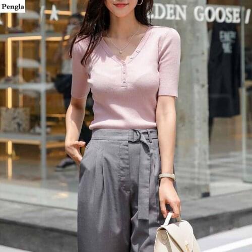 Tencel Short Sleeve Knit Ladies New Summer Thin Small Smell Wind Pullover Short Top short sleeve T-shirt SR31929