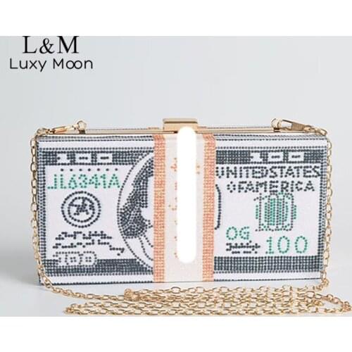 Women Diamond Money Evening Bag Luxury Crystal Designer Purse And Handbag Wedding Party Chain Clutch Bag Shoulder Bag Sac X447H
