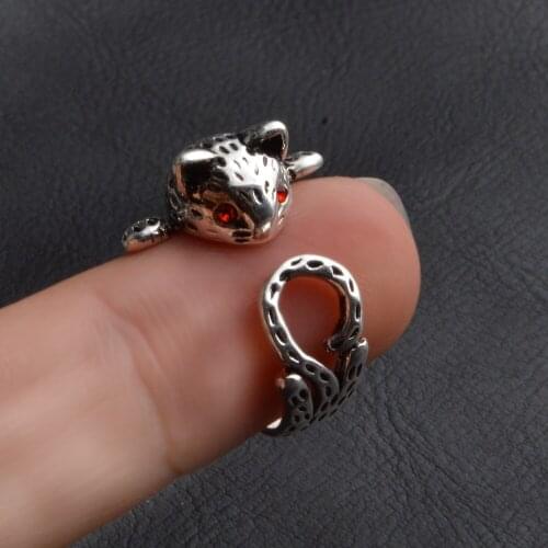Cute Cat Open Rings for Woman Retro Silvery color Party Finger Jewelry girl Gift DropShipping