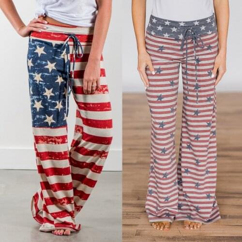 Womens National Flag Pants Cotton Casual Loose Pants Home Leisure Long Pants Yoga Dance Print Sweatpants