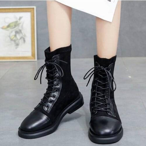 COOTELILI Women Boots Keep Warm Lace Up 3cm Heel Slip On 2020 Fashion Boots For Woman Round Toe Women Shoes Botas Plus Size 40