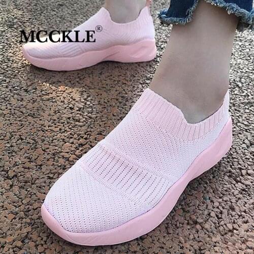 Women Knitted Sneakers Mesh Solid Slip-On Plus Size Female Vulcanized Shoes Fashion Comfortable Leisure Concise Ladies Footwear