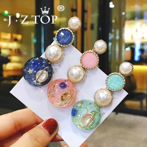 2019 Fashion Macaron Pearl Hair Clips For Women Creative Planet Round Alloy BB Handmade INS Hair Accessories Mujer