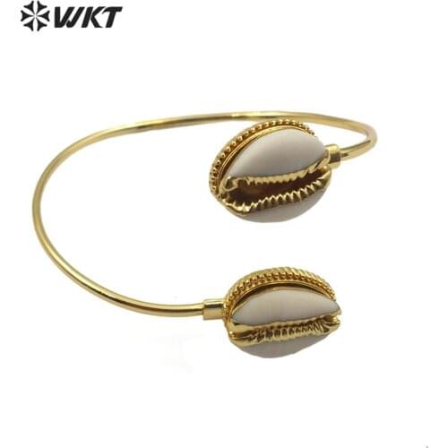 WT-B504 natural double cowrie shell Bracelet with gold Bangle fashion jewelry for women gift summer beach jewelry