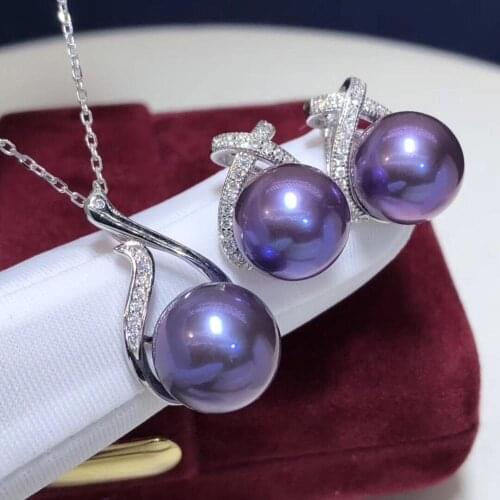 Fine Jewelry Pure 925 Sterling Silver Natural Fresh Water 8-12mm Purple Pearl Females Jewelry Sets for Women FIne Jewelry Sets
