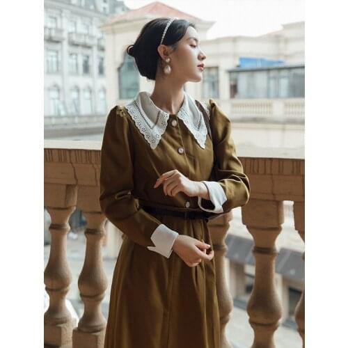 Elegant Office Lady 2 Piece Outfits Vintage Peter Pan Collar Full Sleeve Blouse & Long Maxi Skirt With Sashes Matching Sets