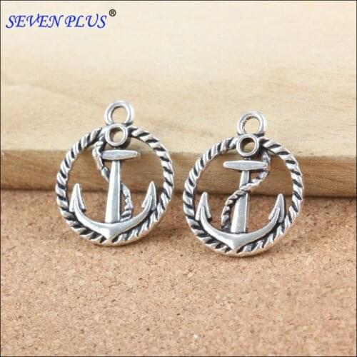 High Quality 30 Pieces/Lot 20mm*24mm Antique Silver Plated Round Rope Anchor Charm Pendant For Diy Jewelry Making