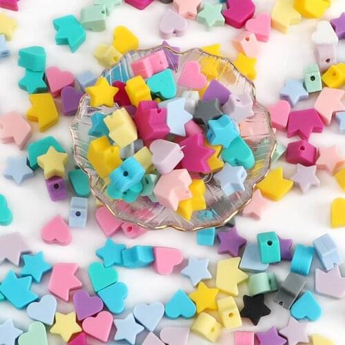 Kovict Wholesale 100/200/500/1000pcs Silicone Beads Star Heart Crown DIY Teething Necklace Accessories Teething Pacifier