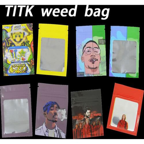22 Fashion Weed Package Bags Tobacco Food Package 7*10 CM 3g Candy Cartoon Print Bags Zip Lock With Window Custom Logo