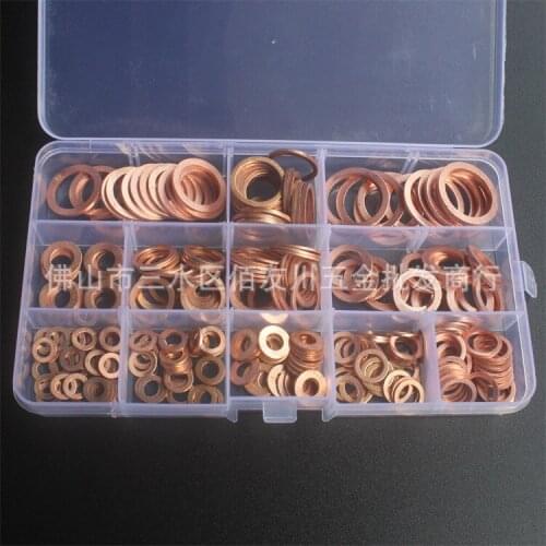 300PCs Copper Washer Nut and Bolt Set Sealing Rubber Ring Gaskets M5/M6/M8/M10/M12/M14