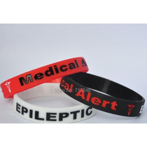 300pcs EPILEPTIC Medical Alert Wristband Silicone Bracelets free shipping by FEDEX