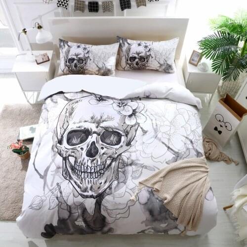 3D Flowers skull Duvet Cover Pillowcases Sugar white Skull Bedding Set Au Queen King Size Flower Soft Bed Covers Dropshipping