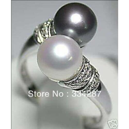 5 colors! fancy twins 8mm white/pink/yellow/black shell pearl 18KGP ring #7,8,9