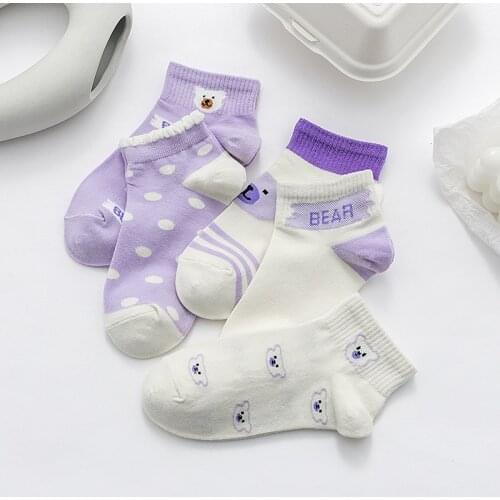 5 Pairs/Set Women Socks Cotton Designer High Quality Casual Sport Girl Violet Crew Kawaii Korean Style Cute Socks Women